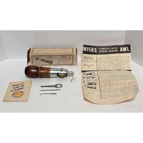 Vintage Original C A Myers Lock Stitch Sewing Awl Kit With Box & Instructions - Picture 1 of 16